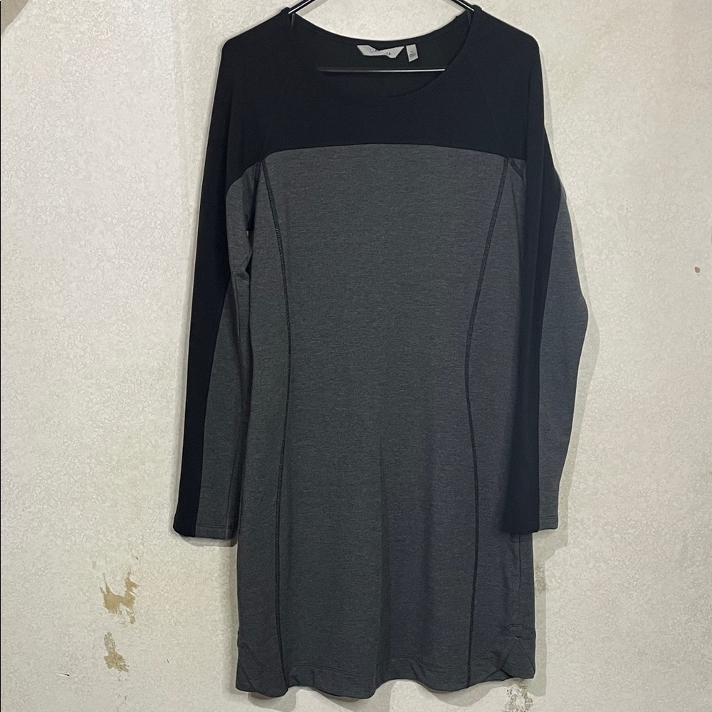 Athleta Black and Gray Long Sleeve Midi Dress